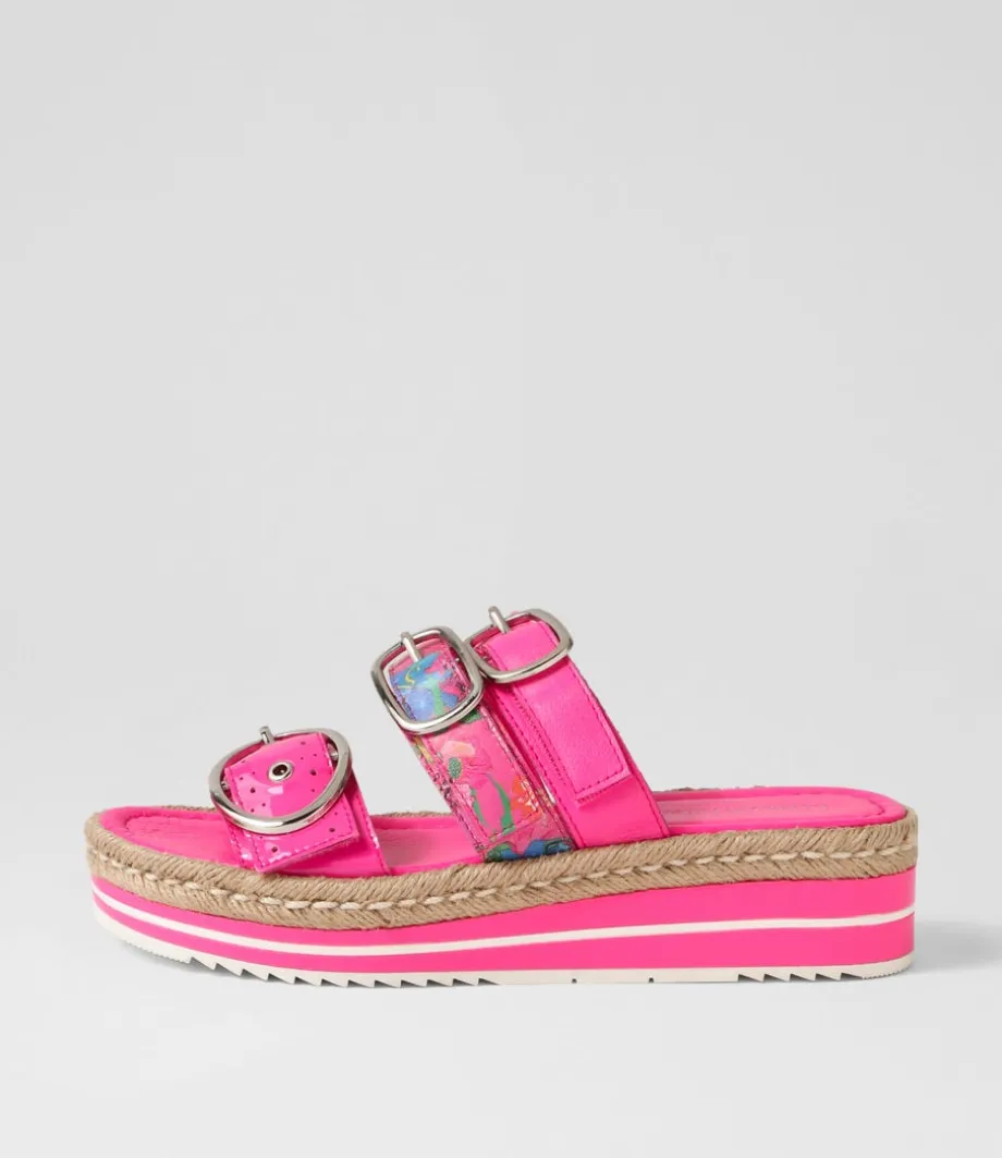 Abbas Hot Pink Patent Multi Slides<DJANGO & JULIETTE Fashion