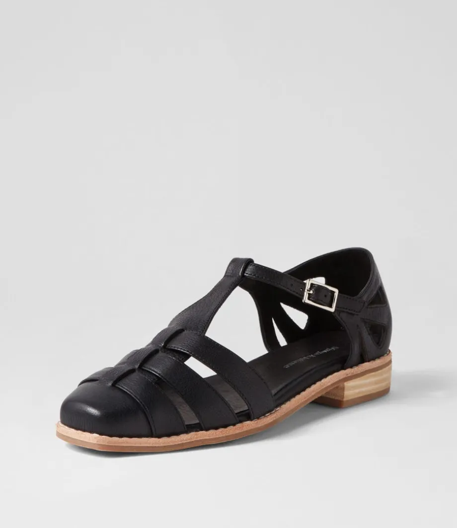 Acely Black Leather Flat Shoes<DJANGO & JULIETTE Shop
