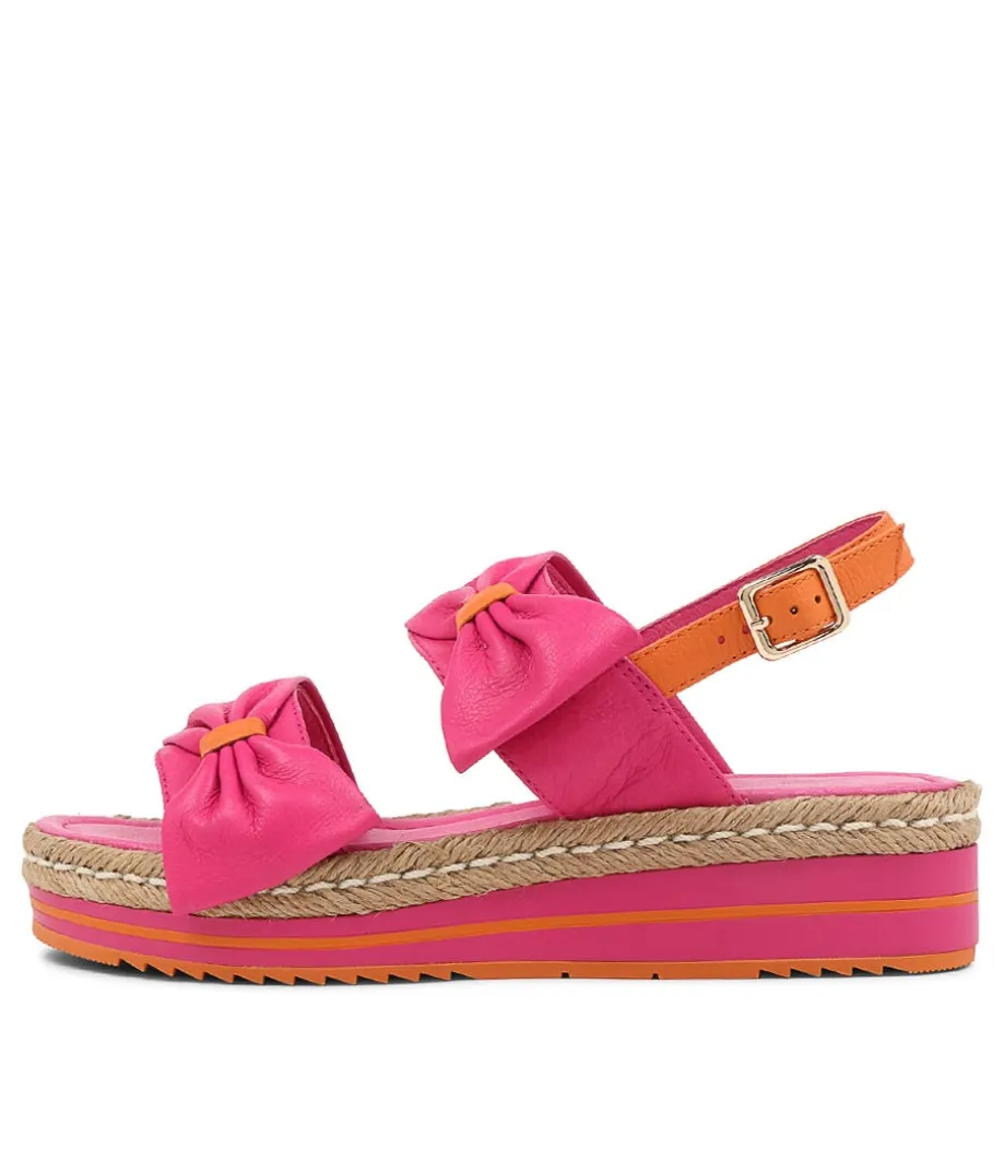 Adair Fuchsia Bright Orange Leather Sandals<DJANGO & JULIETTE Online