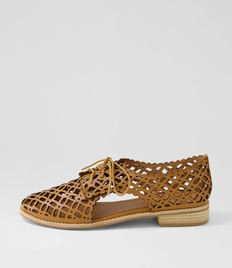 Addyst Tan Leather Lace Up Flats<DJANGO & JULIETTE Discount