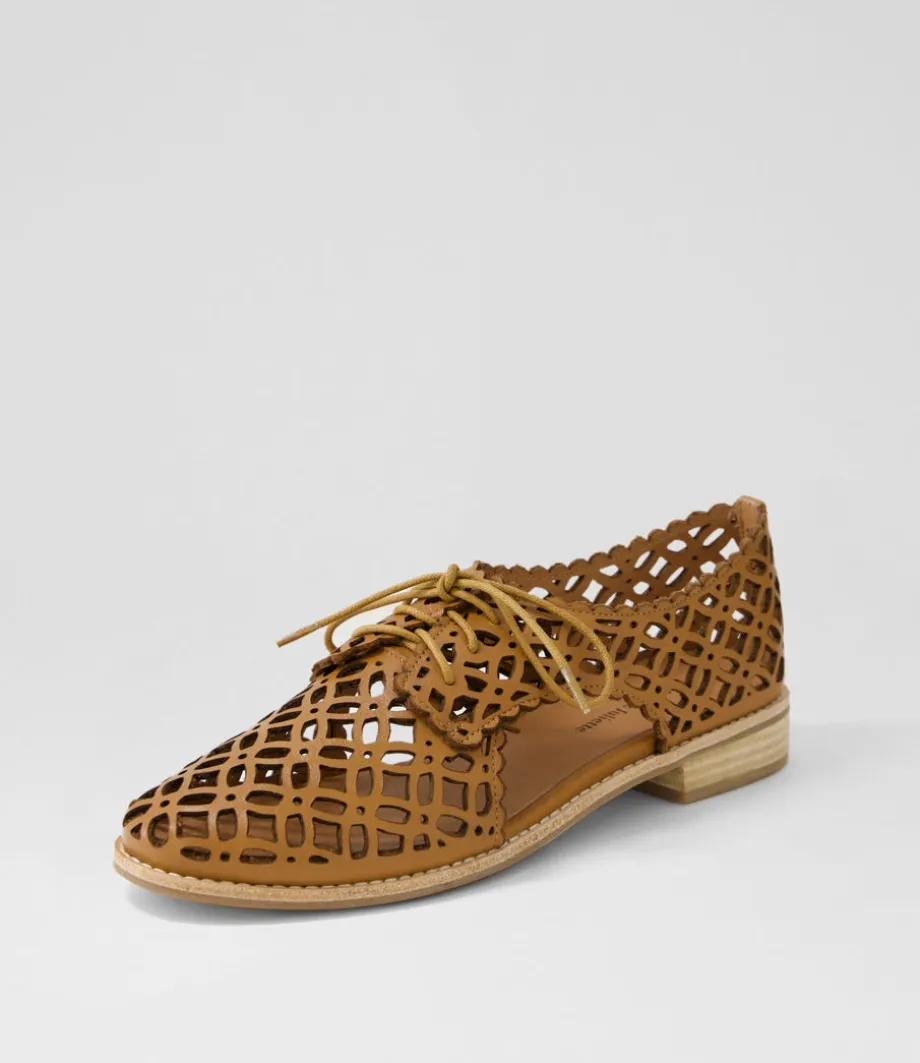 Addyst Tan Leather Lace Up Flats<DJANGO & JULIETTE Discount