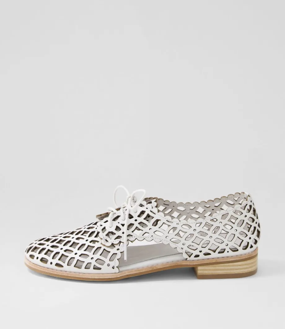 Addyst White Leather Lace Up Flats<DJANGO & JULIETTE Hot