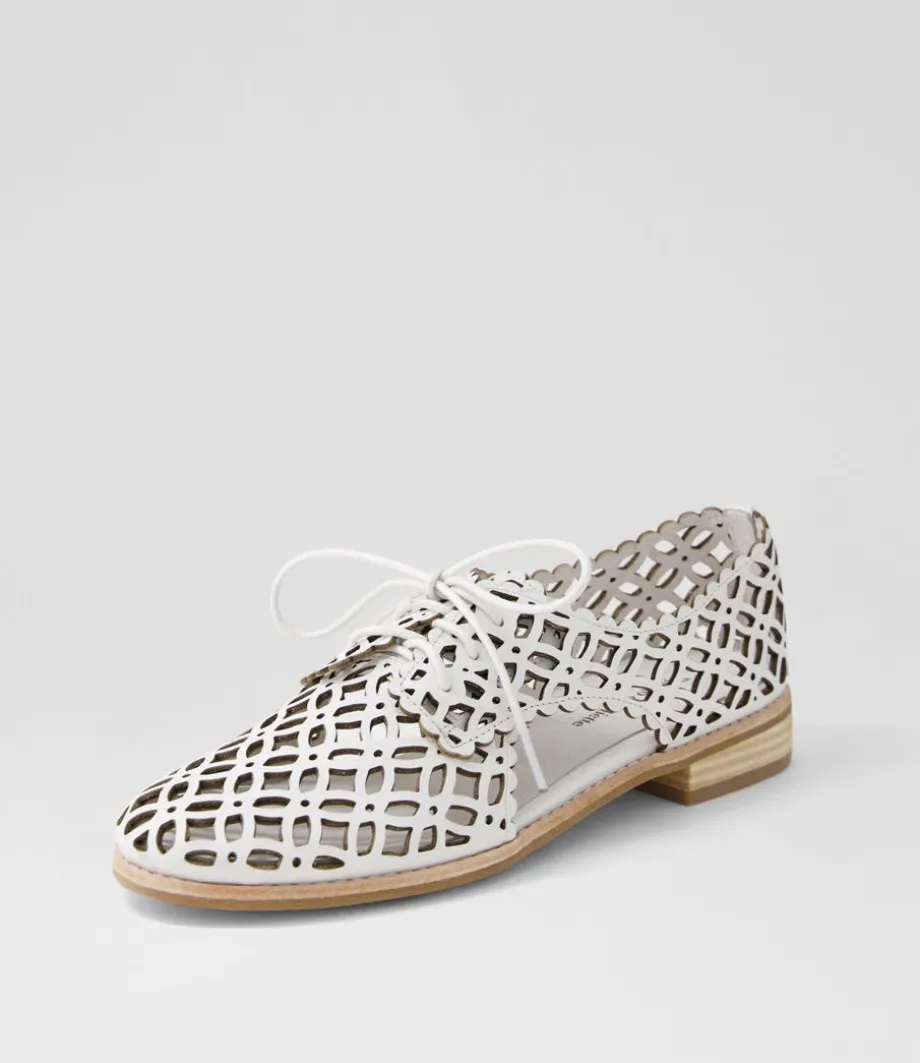 Addyst White Leather Lace Up Flats<DJANGO & JULIETTE Hot
