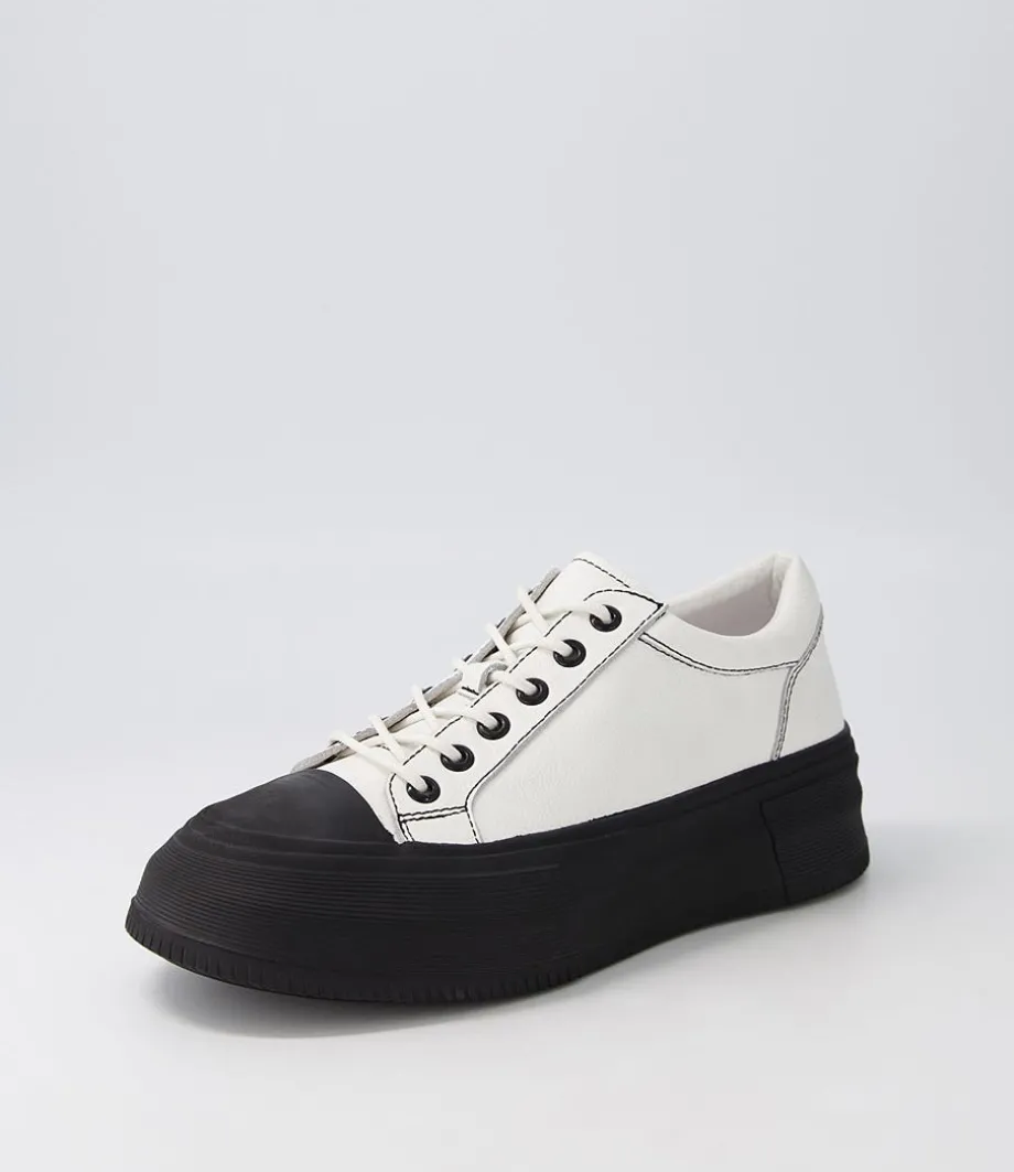 Agot White Black Leather Stitch Sneakers<DJANGO & JULIETTE Fashion
