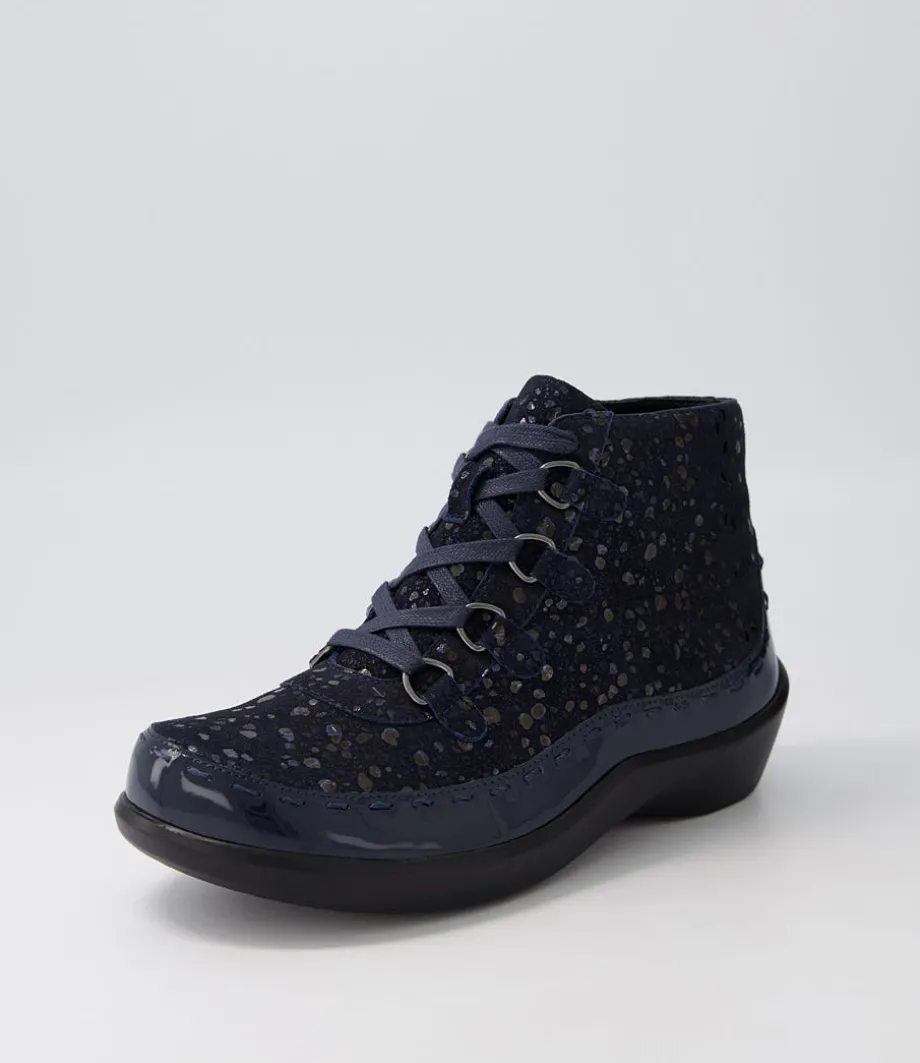 Alexia Xw Navy Patent Suede Lace Up Boots<ZIERA Online