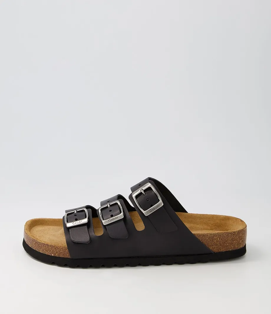 Alfy Schwarz Leather Sandals<GABOR Hot