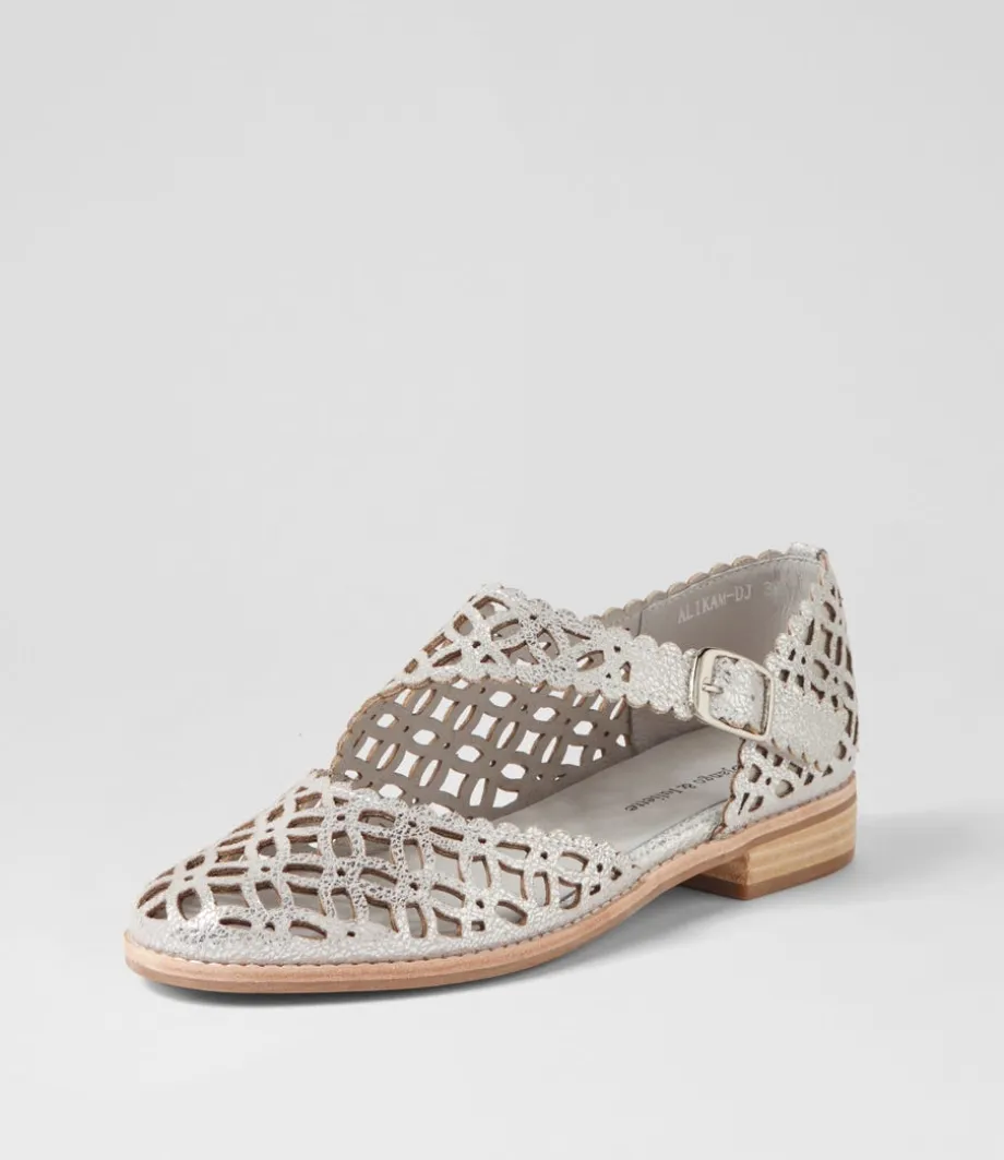 Alikam Silver Crackle Leather Flat Shoes<DJANGO & JULIETTE Cheap