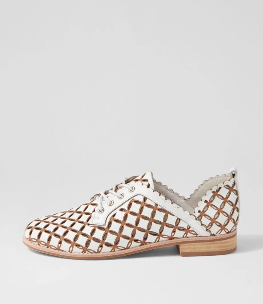 Allosier White Tan Leather Lace Up Flats<DJANGO & JULIETTE Discount