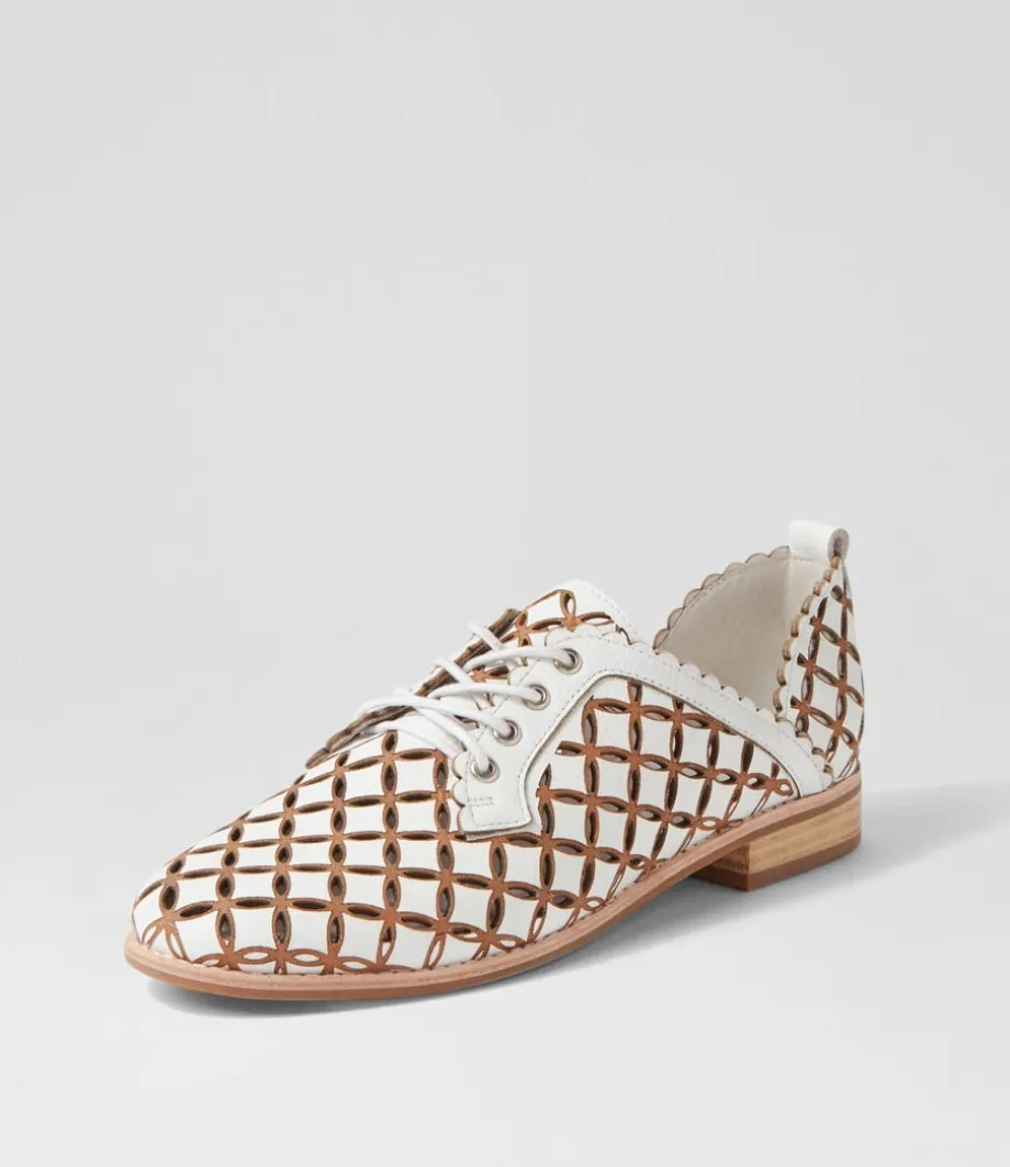 Allosier White Tan Leather Lace Up Flats<DJANGO & JULIETTE Discount