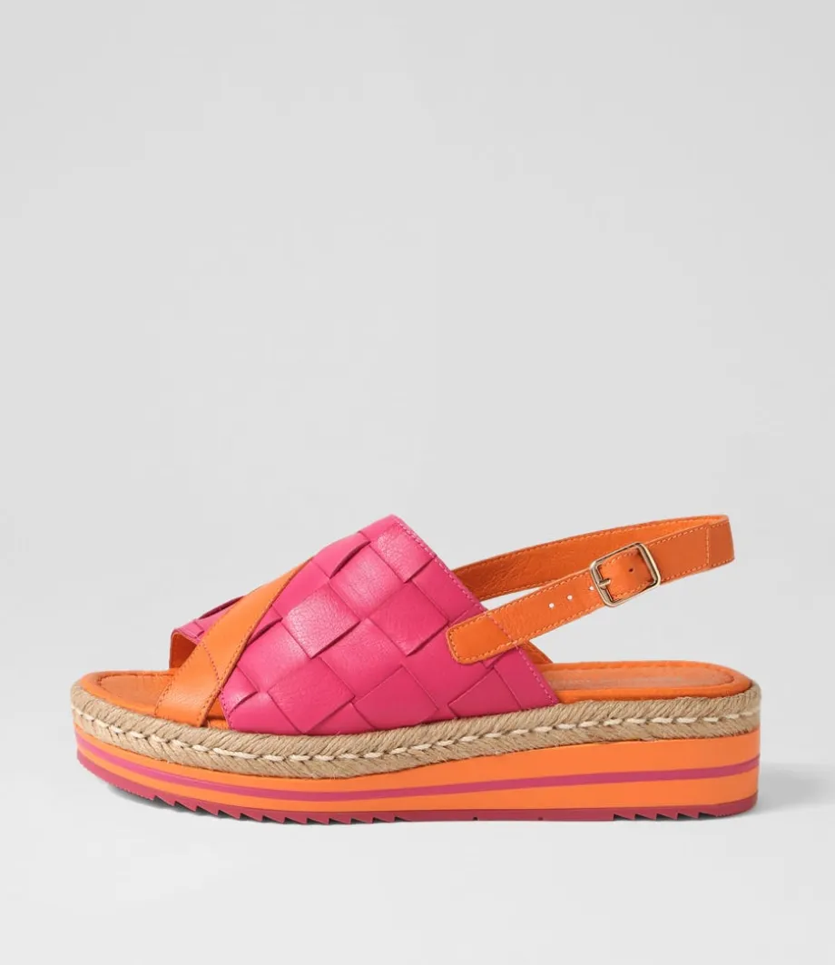 Ames Bright Orange Fuchsia Leather Sandals<DJANGO & JULIETTE Store