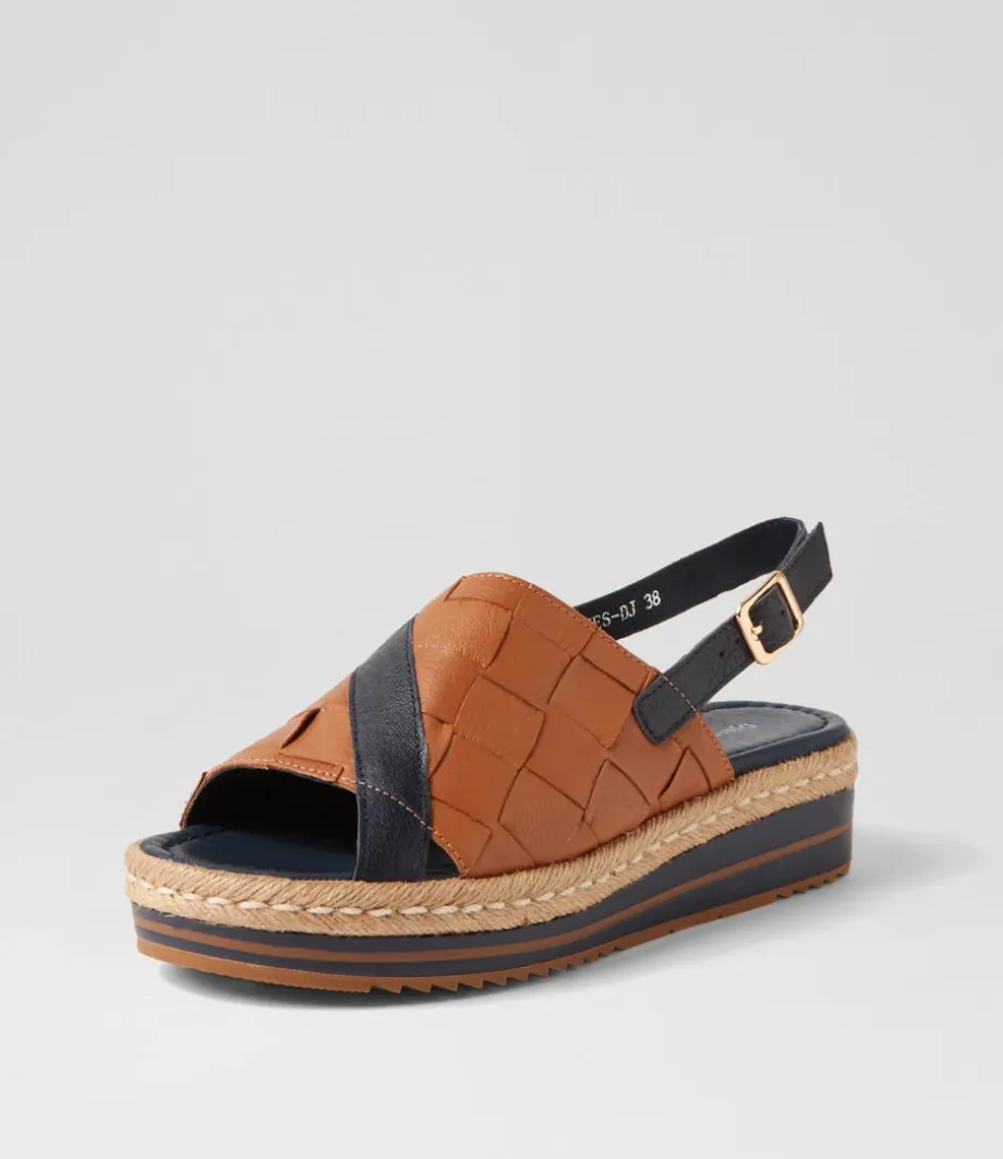 Ames Navy Dark Tan Leather Espadrilles<DJANGO & JULIETTE Online