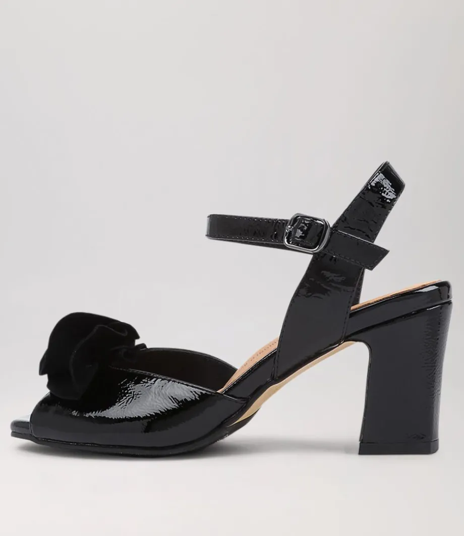 Antonia W Black Patent Suede Sandals<ZIERA Sale