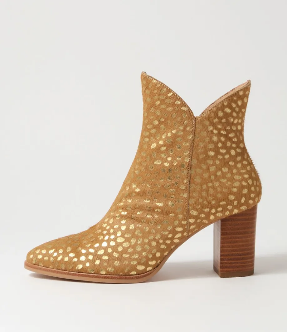 Astronomy Gold Dot Leopard Pony Ankle Boots<DJANGO & JULIETTE New