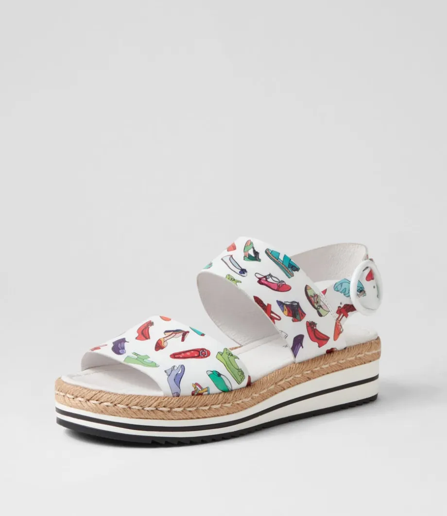 Atha White Shoe Print Leather Espadrilles<DJANGO & JULIETTE Fashion