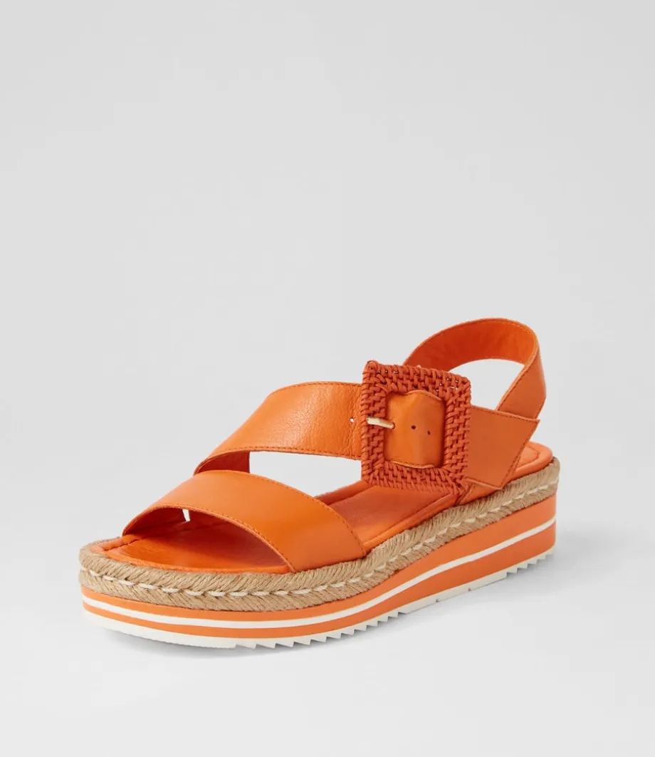 Atory Bright Orange Leather Sandals<DJANGO & JULIETTE Store