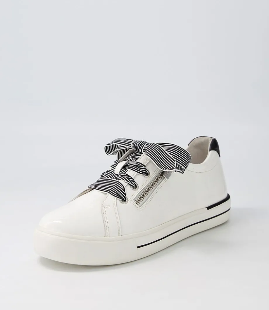 Audry W White Black Patent Leather Sneakers<ZIERA New