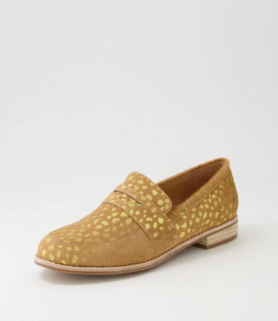 Avetta Camel Gold Dot Leopard Pony Loafers<DJANGO & JULIETTE Fashion