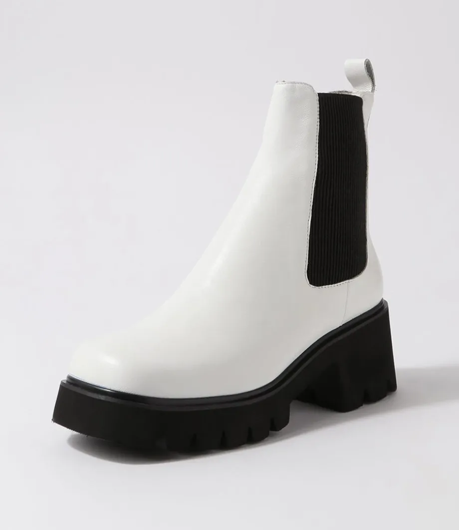Barakios White Black Leather Elastic Ankle Boots<DJANGO & JULIETTE Cheap