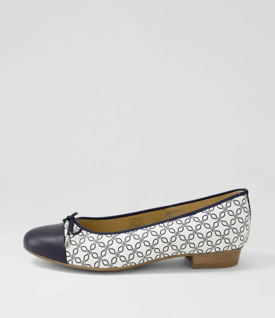 Bari 21 Navy White Leather Ballet Flats<ARA Store
