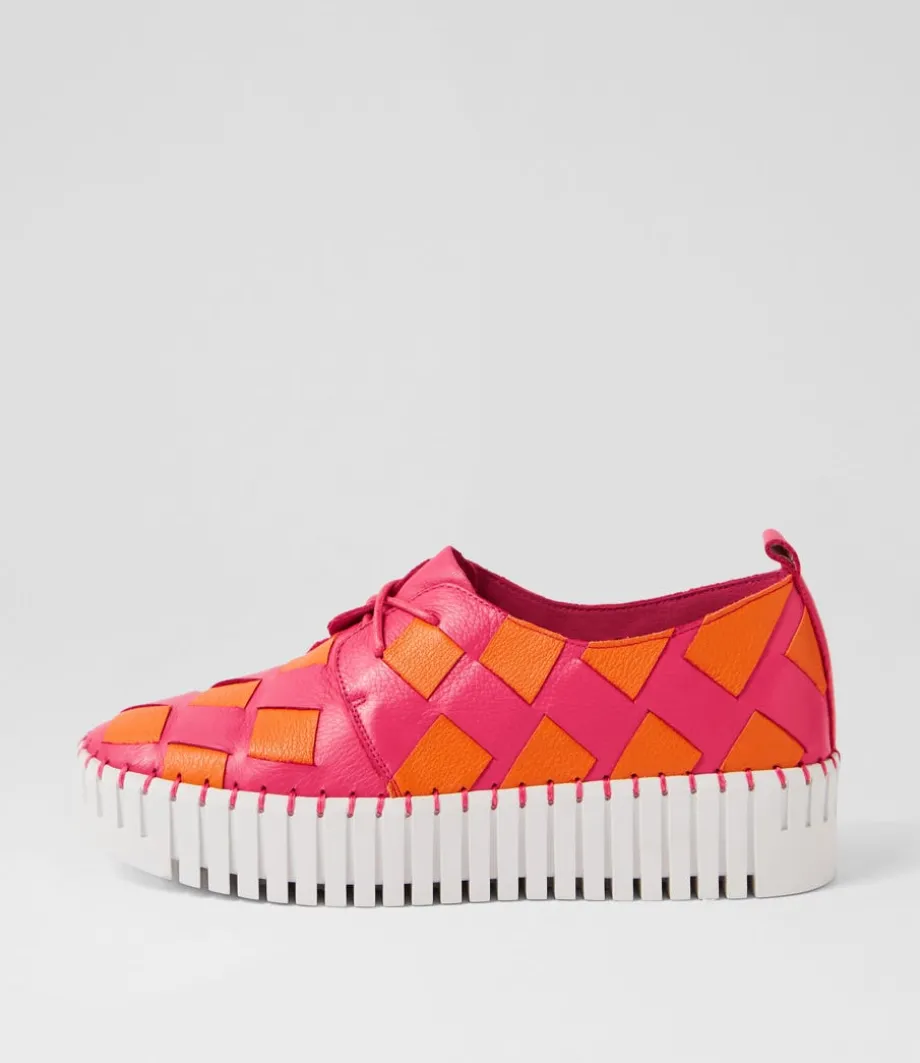 Baxta Fuchsia Bright Orange Leather Sneakers<DJANGO & JULIETTE Shop