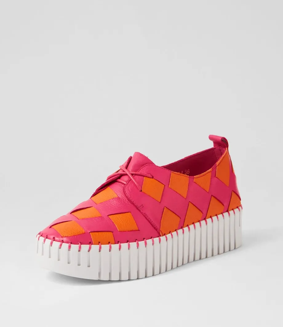 Baxta Fuchsia Bright Orange Leather Sneakers<DJANGO & JULIETTE Shop
