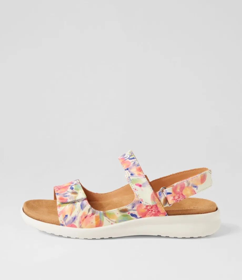 Benji Xw Orange Floral White Leather Sandals<ZIERA Store