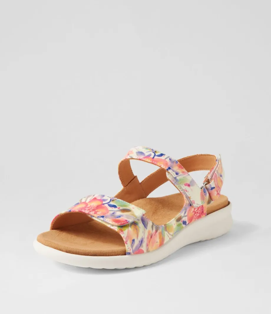 Benji Xw Orange Floral White Leather Sandals<ZIERA Store