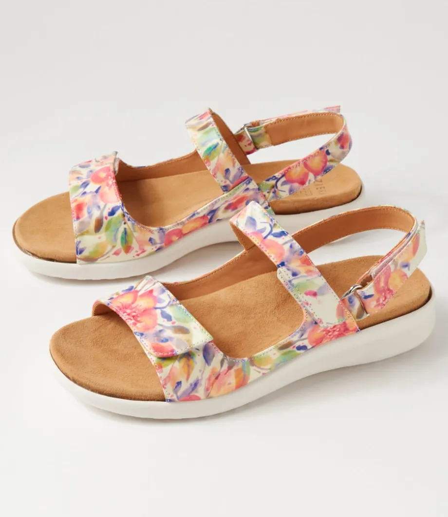 benji_xw_orange_floral_white_leather_sandals_4.webp Benji Xw Orange Floral White Leather Sandals<ZIERA Store