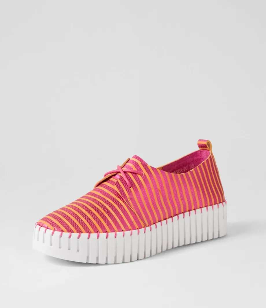Brenda Fuchsia Orange Stripe Leather Sneakers<DJANGO & JULIETTE New