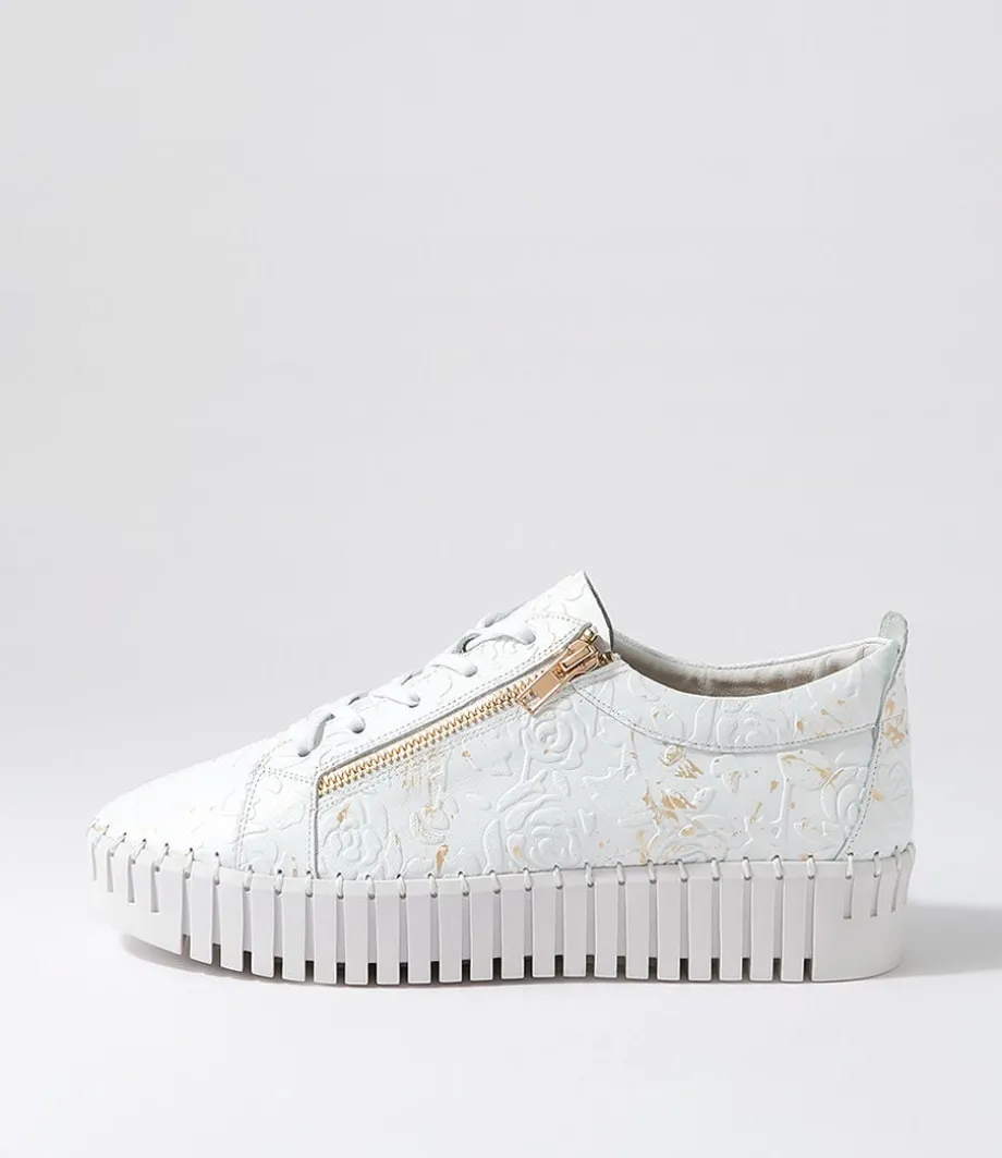 Bump White Gold Flower Leather Sneakers<DJANGO & JULIETTE Cheap