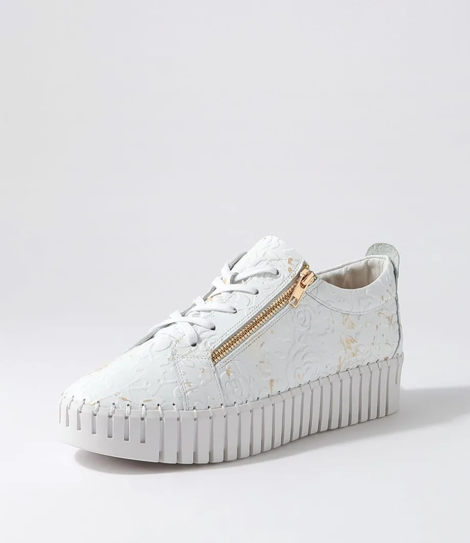 Bump White Gold Flower Leather Sneakers<DJANGO & JULIETTE Cheap