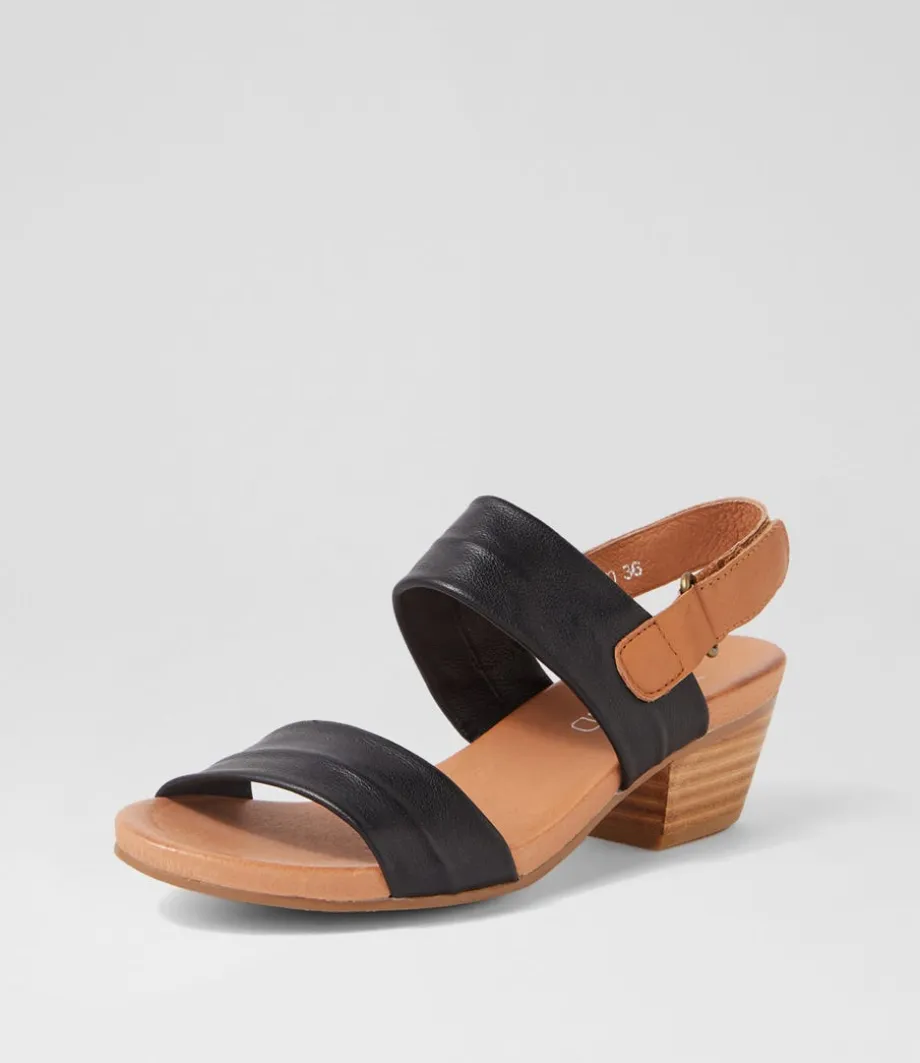 Cartha Black Dark Tan Leather Sandals<TOP END Outlet