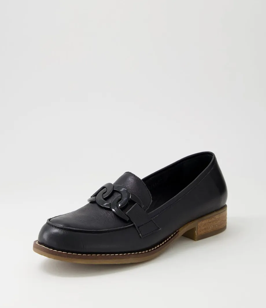 Corina Black Leather Loafers<DJANGO & JULIETTE Fashion