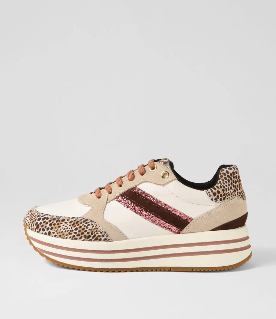 D Kency Off White Light Taupe Leather Suede Sneakers<GEOX Outlet