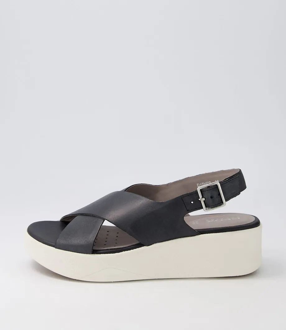 D Laudara B Black Leather Sandals<GEOX Cheap