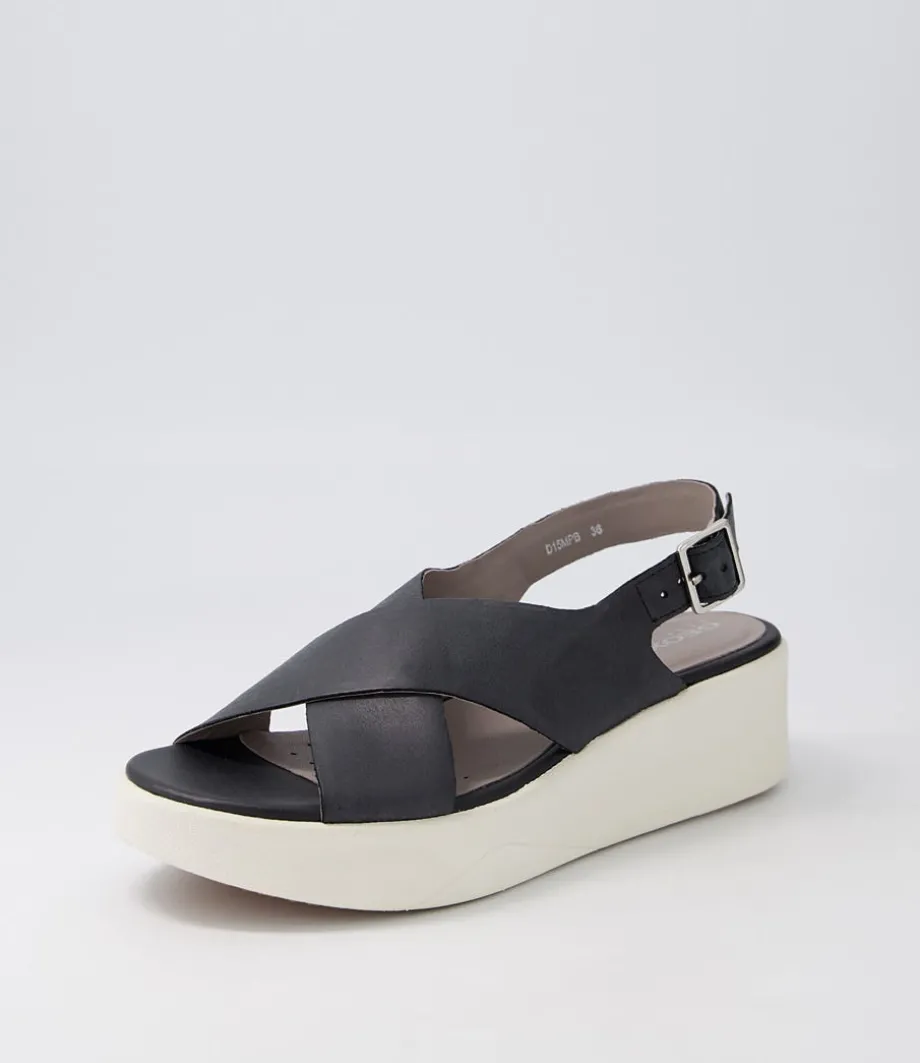 D Laudara B Black Leather Sandals<GEOX Cheap
