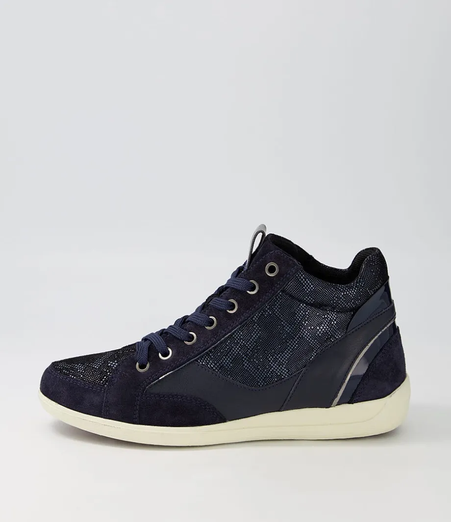 D Myria A Navy Blue Suede Leather Sneakers<GEOX Best Sale