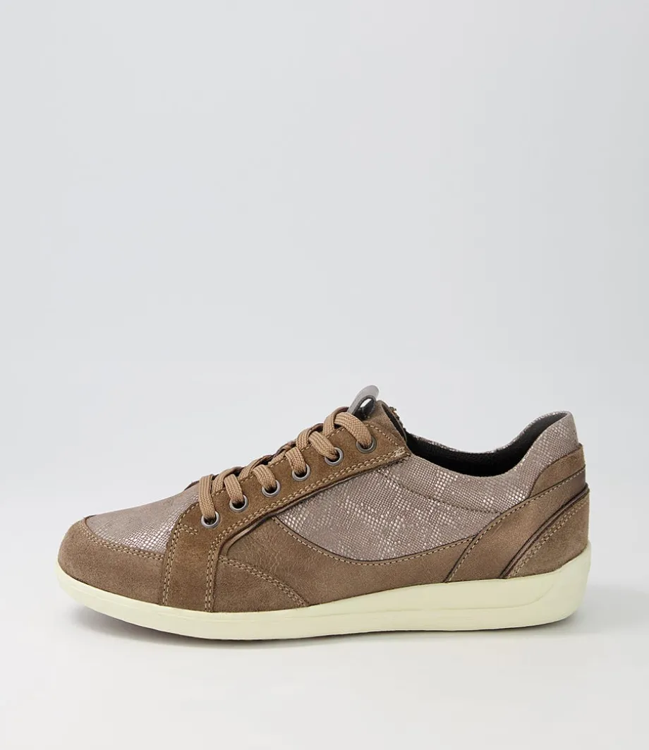 D Myria B Dark Beige Suede Leather Sneakers<GEOX Shop