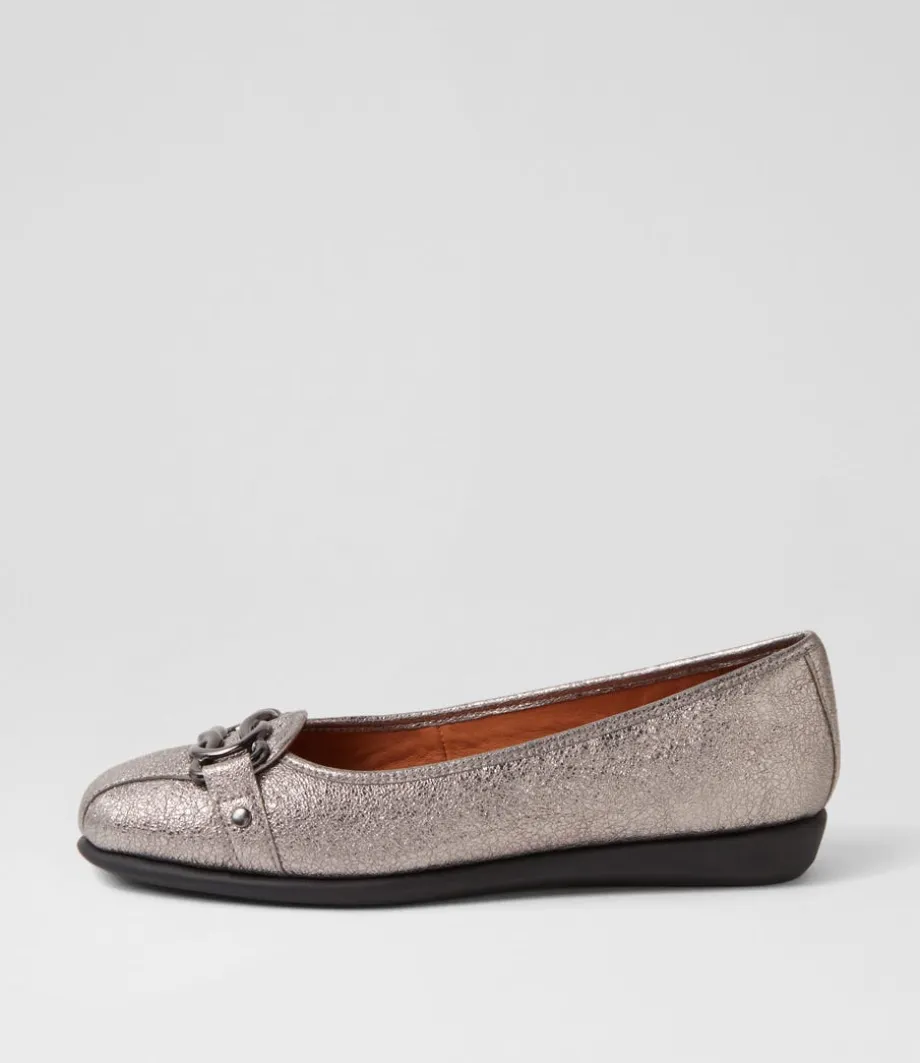 Elisse Gunmetal Foil Black Leather Ballet Flats<SUPERSOFT Cheap