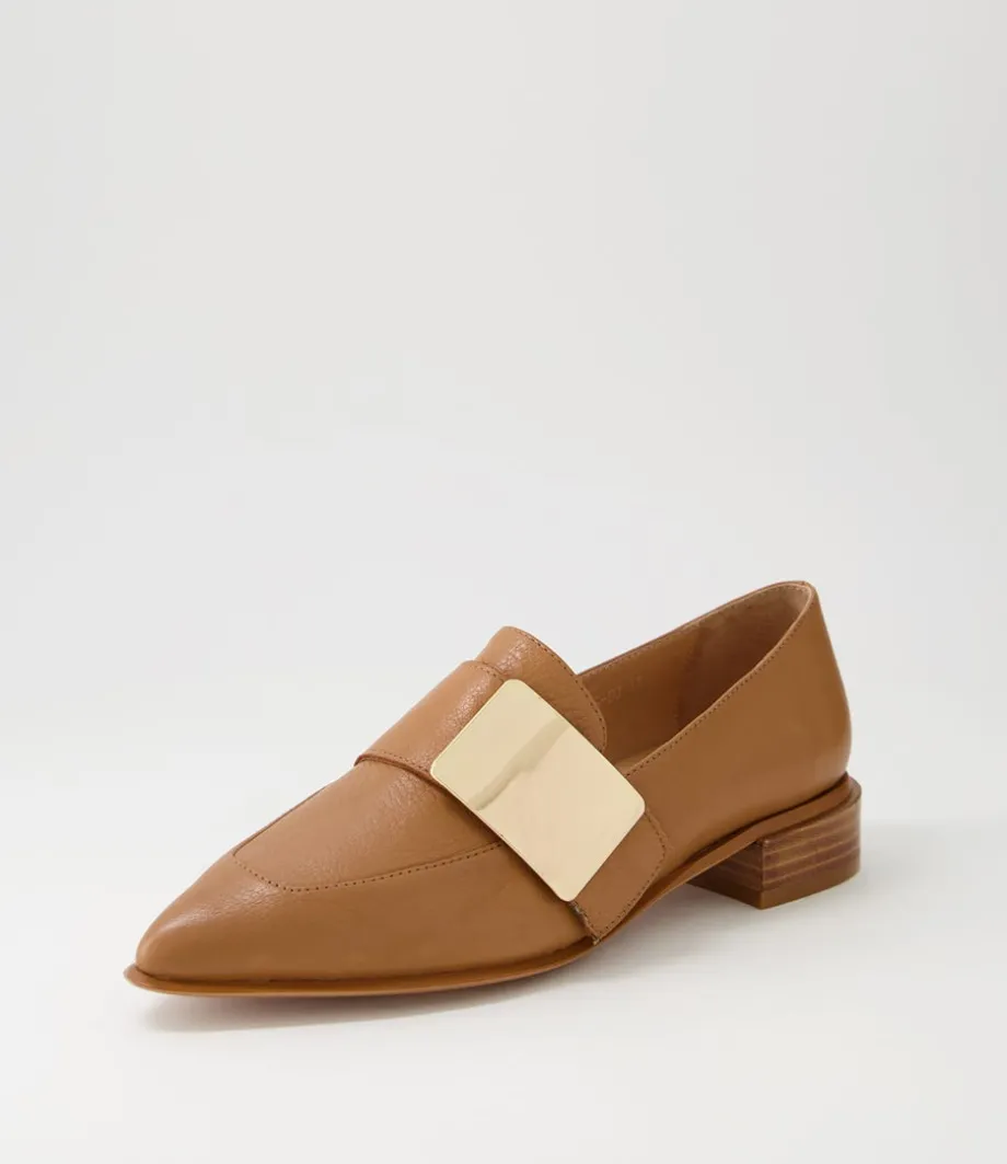 Ering Dark Tan Gold Leather Loafers<DJANGO & JULIETTE Hot