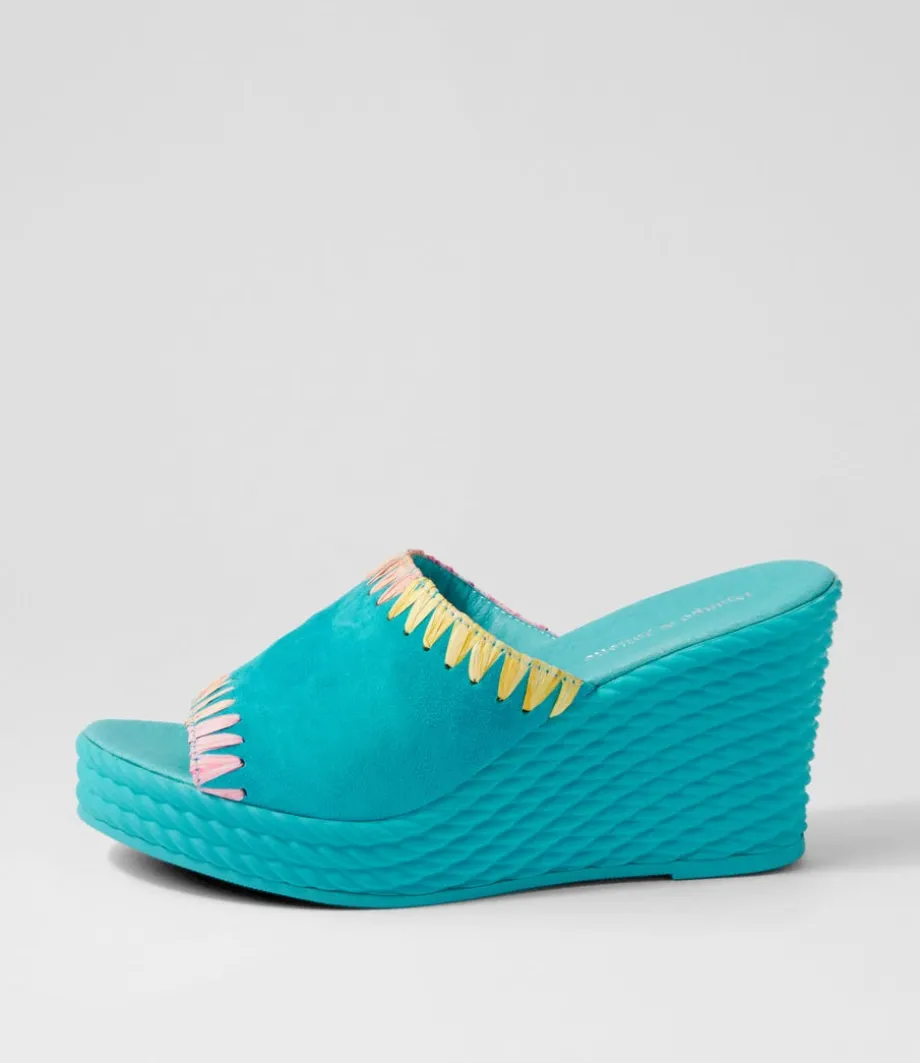 Esmey Aqua Bright Suede Sandals<DJANGO & JULIETTE Cheap
