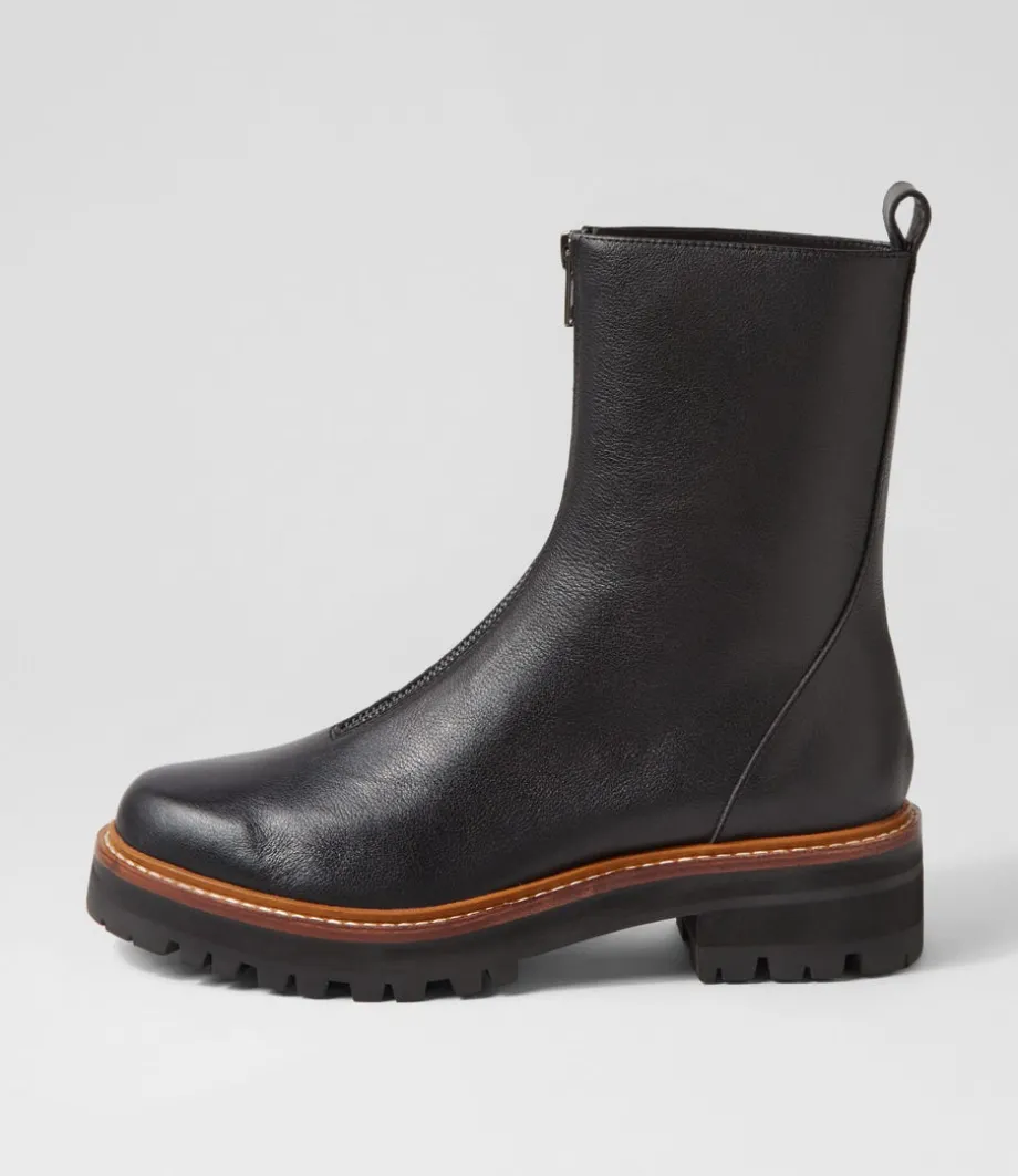 Faycey Black Tumble Leather Ankle Boots<DJANGO & JULIETTE Flash Sale