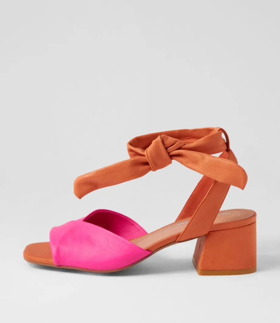 Fearna Hot Pink Bright Orange Leather Sandals<DJANGO & JULIETTE New