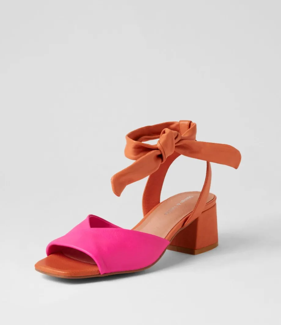 Fearna Hot Pink Bright Orange Leather Sandals<DJANGO & JULIETTE New