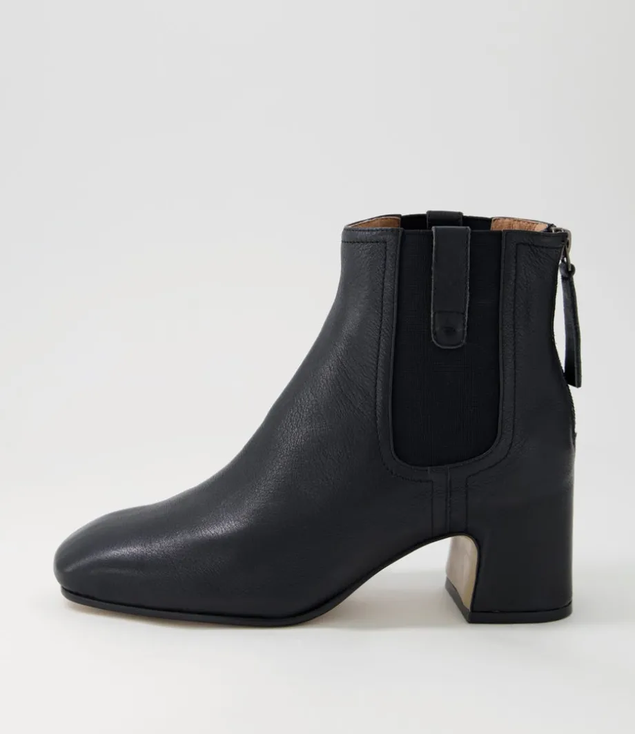 Fether Black Leather Elastic Chelsea Boots<TOP END Clearance