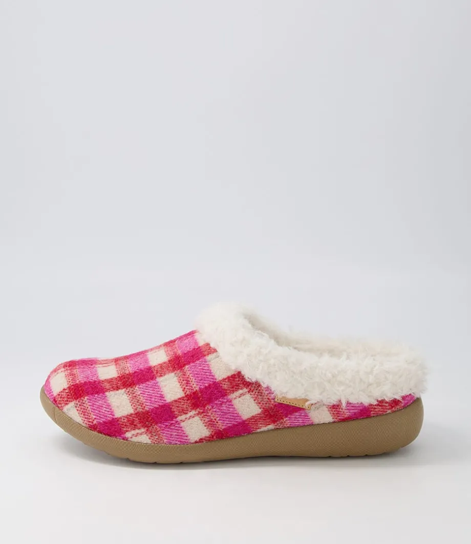 Fifi Xw Fuchsia Red Check Fabric Slippers<ZIERA Hot