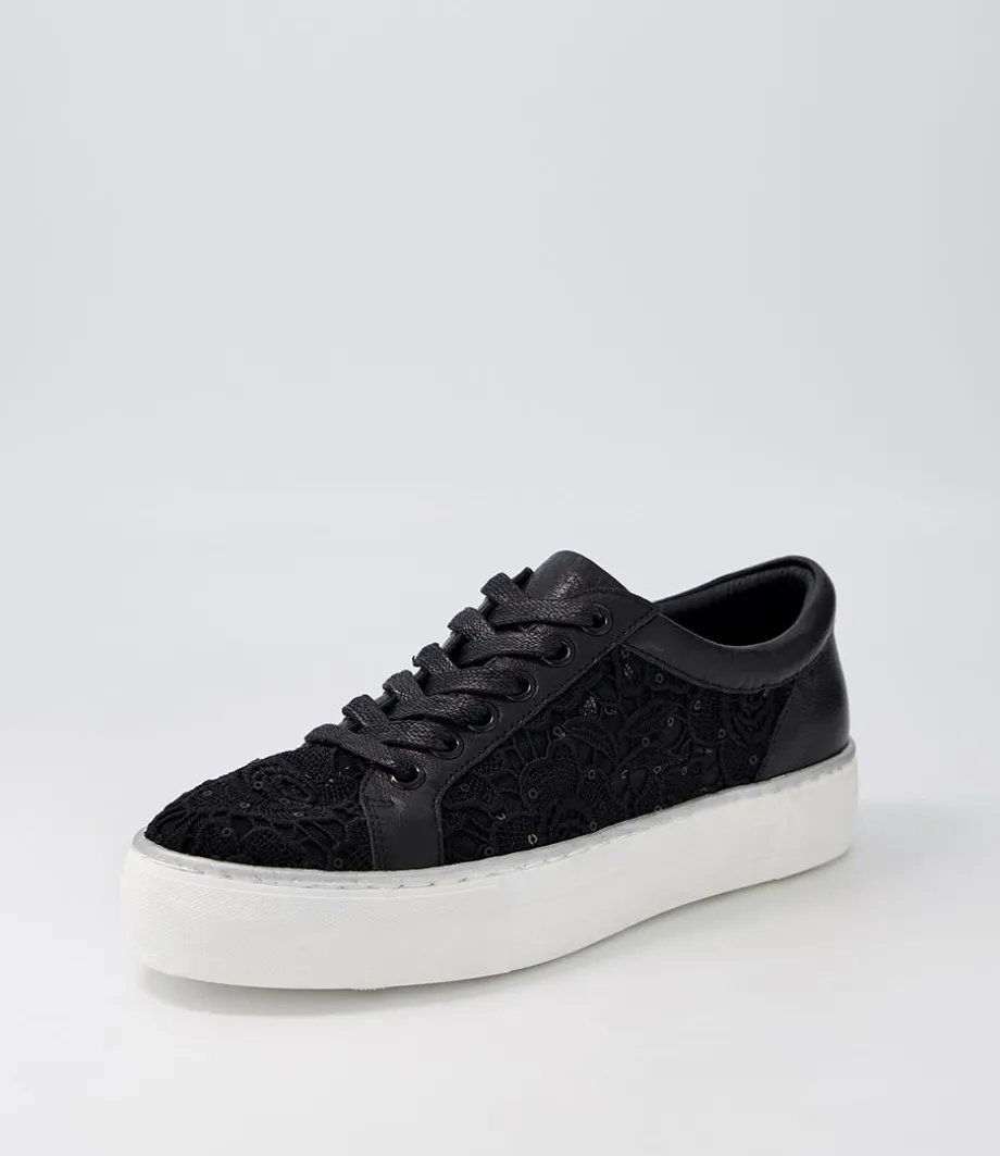 Florina Black Lace Leather Sneakers<DJANGO & JULIETTE Cheap