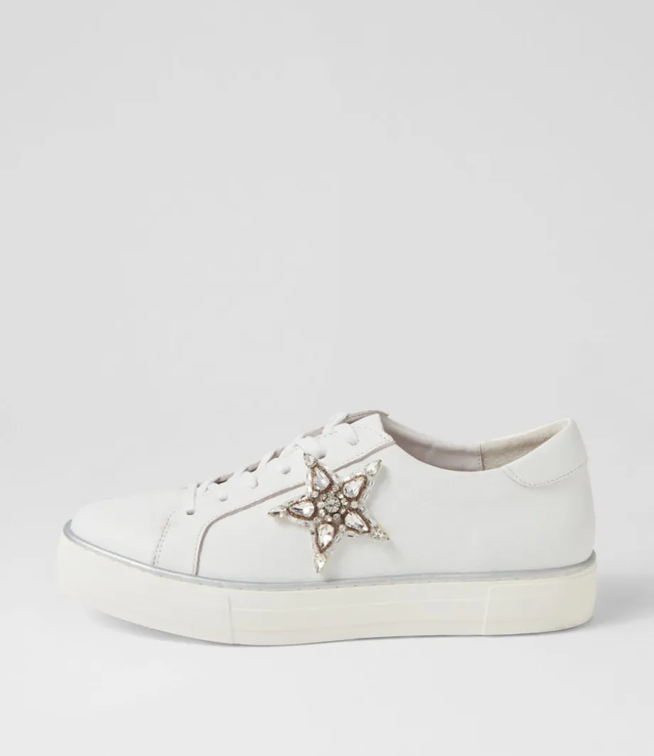 Foxxie White Silver Leather Jewels Sneakers<DJANGO & JULIETTE Clearance