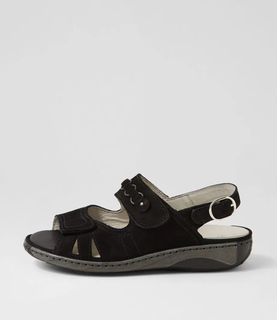 Garda 4 Schwarz Suede Sandals<WALDLAUFER Sale