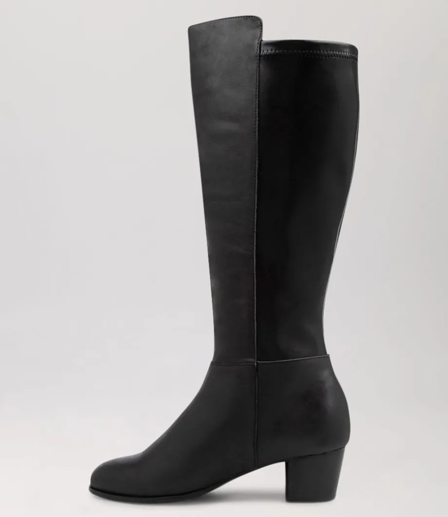 Gentrys W Black Leather Stretch Knee High Boots<ZIERA Outlet